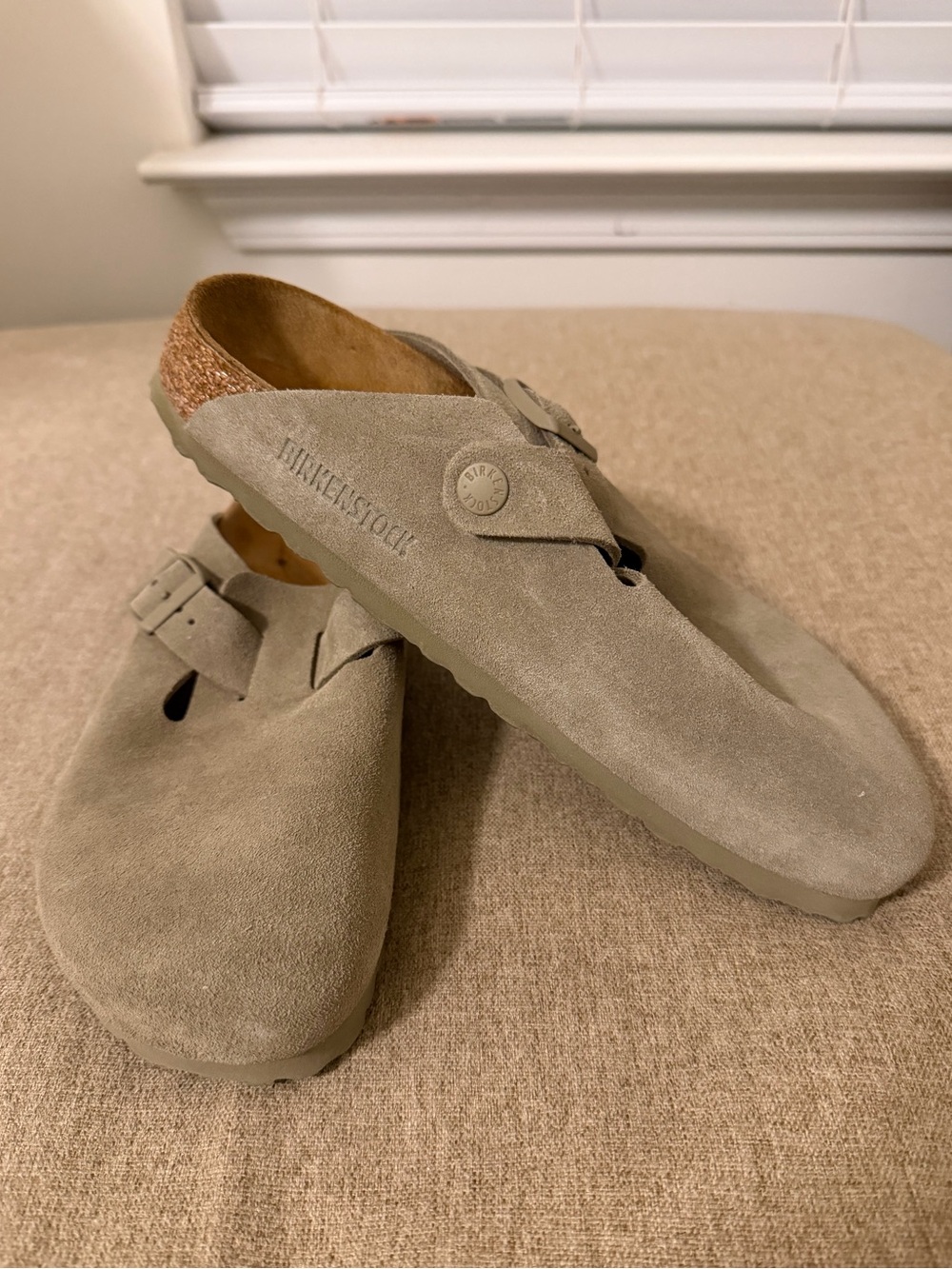 Birkenstock Boston Clogs in Faded Khaki Size 38. Worn Once, Like New